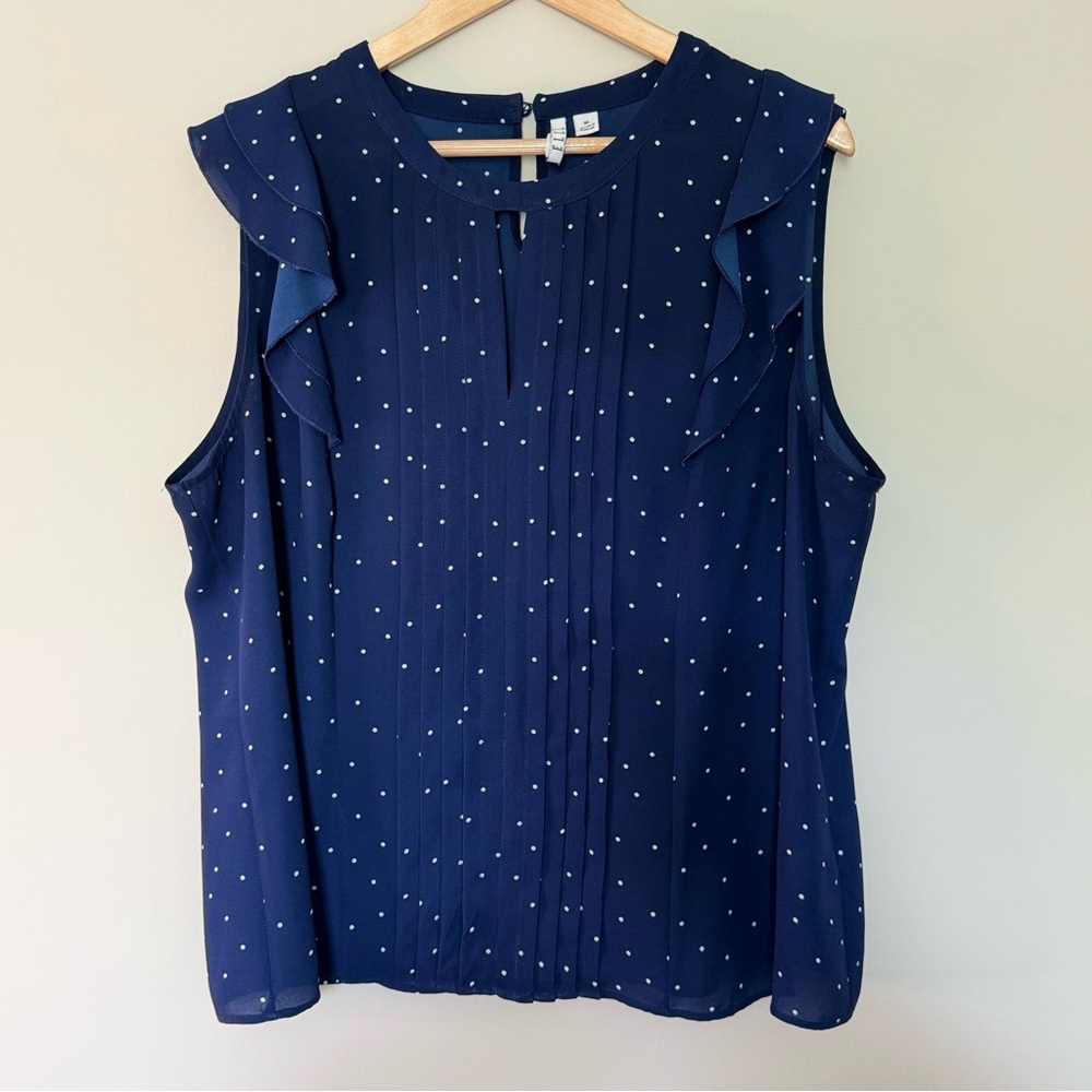 ELLE Navy Blue Sleeveless Ruffle Women’s Top | XL